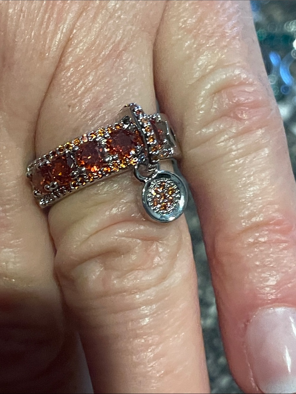 NWT Silver Tone Orange Crystal Charm Ring sizes 7 and 9 available